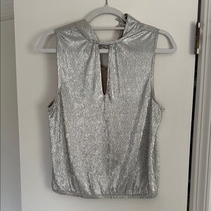 Express Sleeveless Metallic Silver Keyhole Top